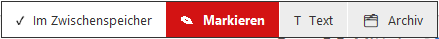Nach dem Screenshot: Im Zwischenspeicher · Markieren · Text · Archiv